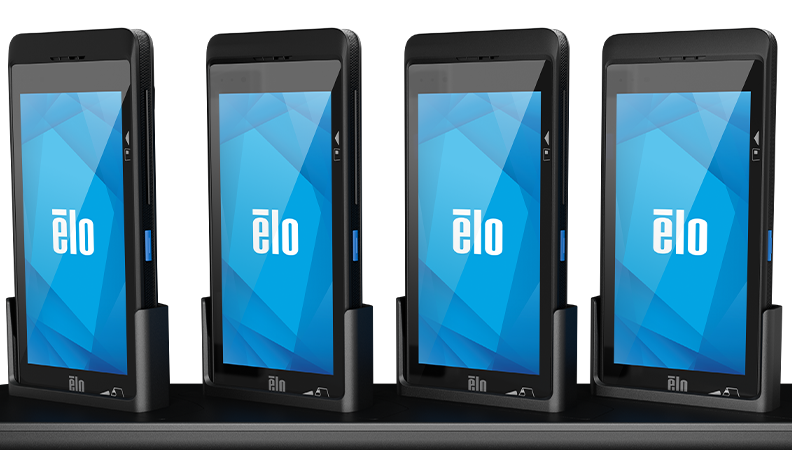 Four Elo Pay M60's charging on the DS11 4 Slot Device Charger